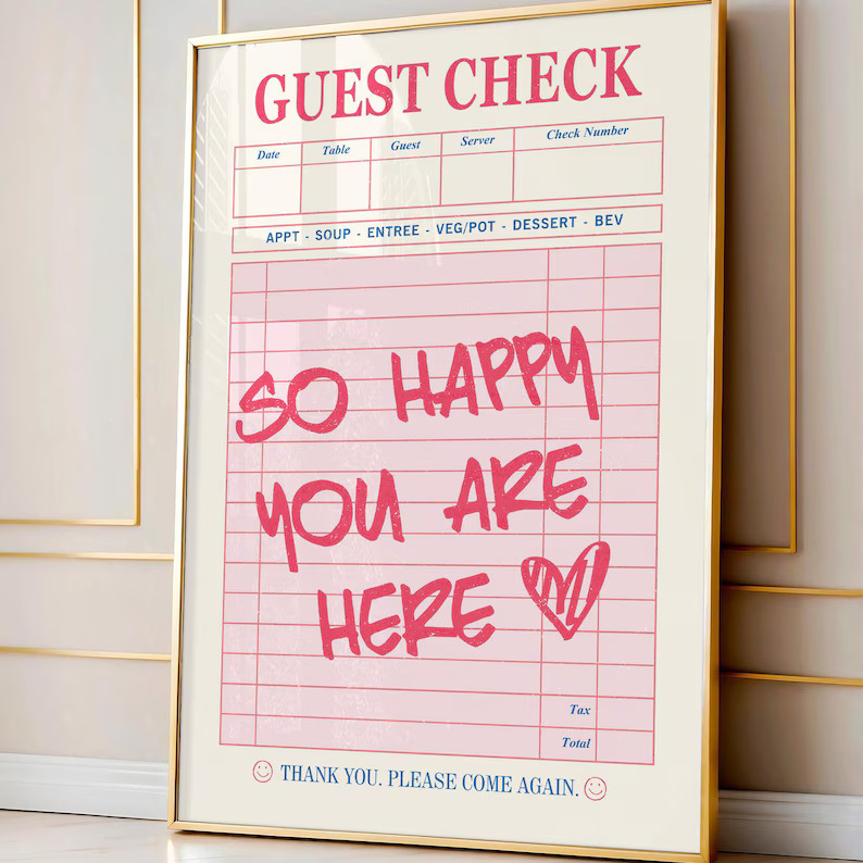 Welcome Sign for House Guest Check Print Poster, so Happy You Are Here Art Print, Vintage Style G... | Etsy (US)