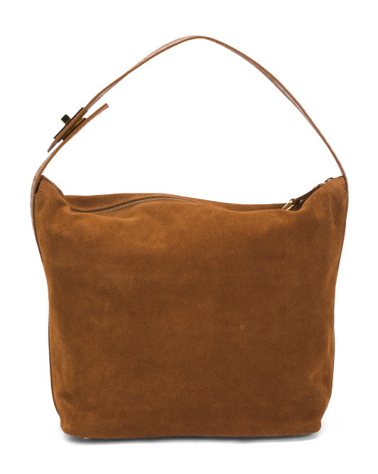 Made In Italy Suede Big Shoulder Bag With Croc Embossed Handle | TJ Maxx