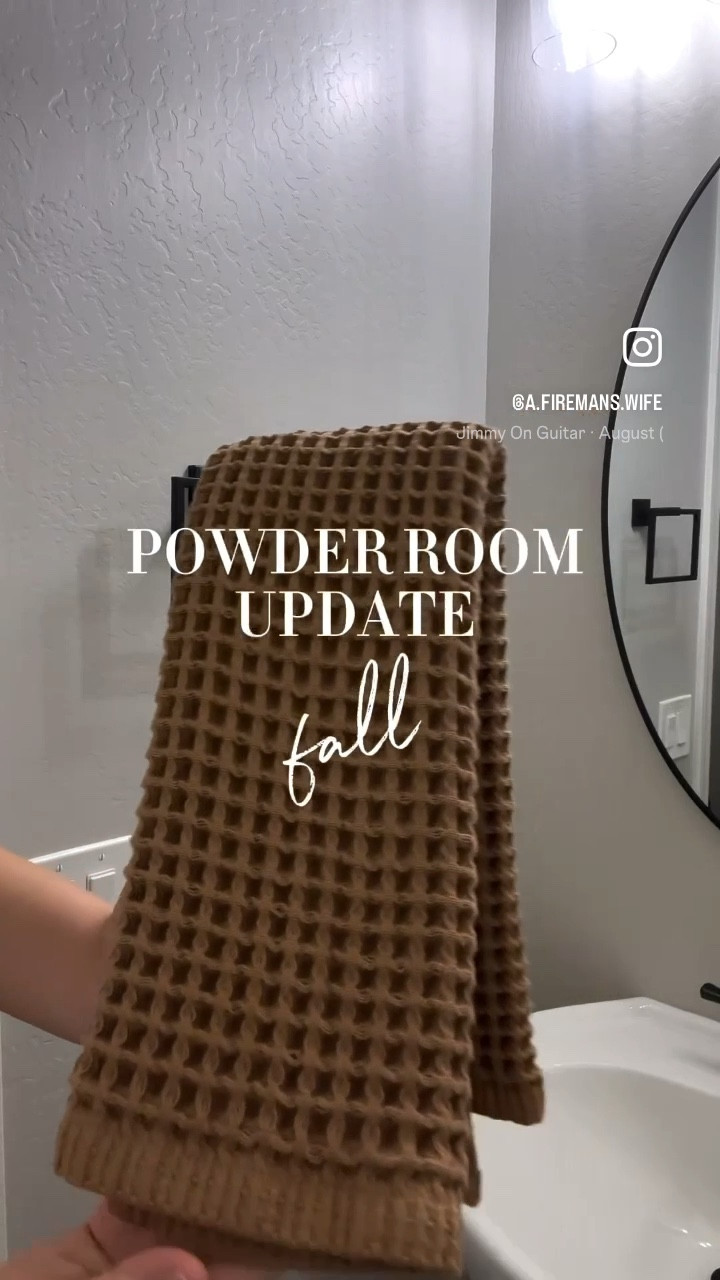 FALL bathroom decor!
I gave my powder room a little fall refresh with this beautiful artwork and warm brown waffle weave towels! The artwork is a digital download and you can print it yourself or have it printed for you from a place like Walgreens.

Waffle weave hand
towels | textured bath rug
I fall artwork | light up pumpkin | fall wreath | fall stems | black soap bottle l wall shelf | corner shelf

#LTKHome #LTKVideo #LTKSeasonal