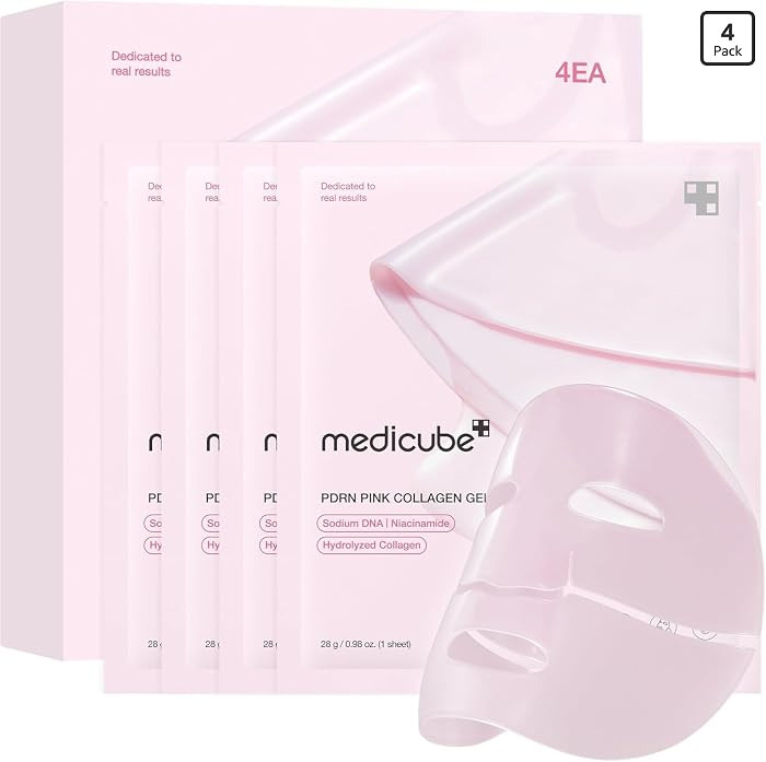 medicube Salmon DNA PDRN pink collagen jelly gel mask | overnight face mask for glass glow skin- elasticity, hydrating, firming and moisturizing | korean skincare, 28g, 4ea | Amazon (UK)