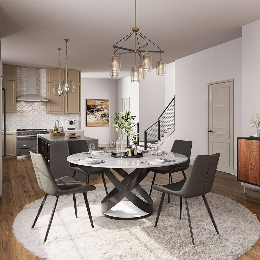 POVISON 51" Modern Dining Table, White Round Dining Table for 6, Sintered Stone Dining Table top ... | Amazon (US)