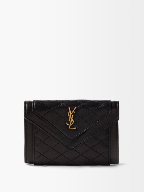 Saint Laurent - Gaby Ysl-plaque Quilted-leather Coin Purse - Womens - Black | Matches (US)
