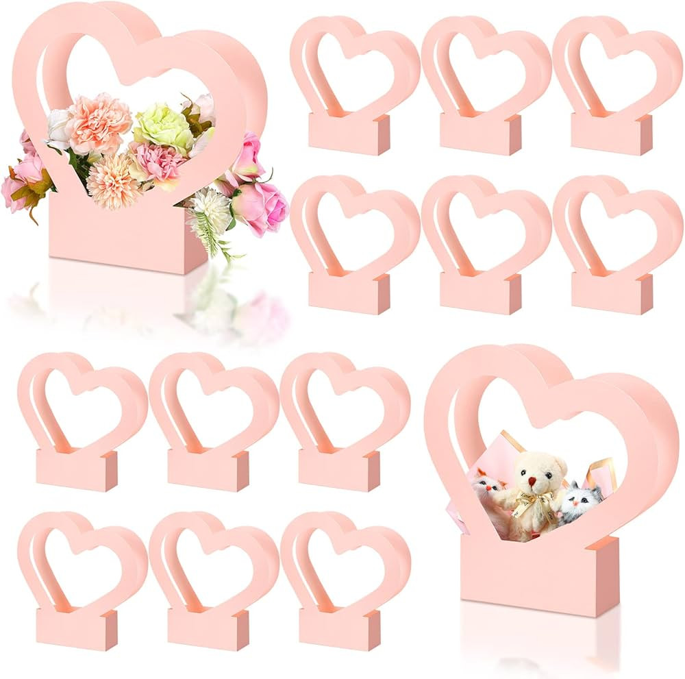 Sinmoe 12 Pcs Heart Shaped Boxes for Flowers Empty Bouquet Gift Bags with Handle Folding Basket f... | Amazon (US)