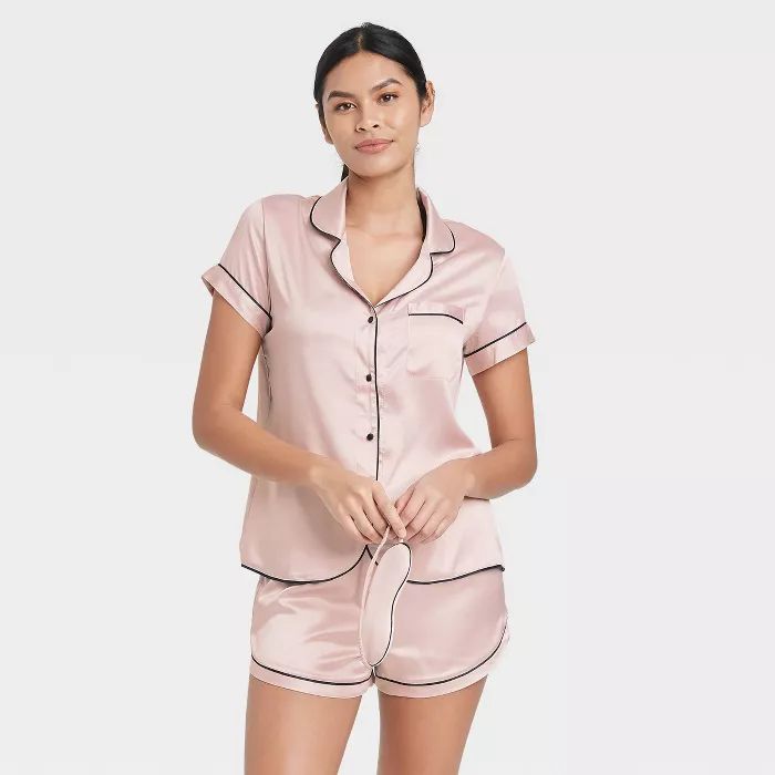 Women's 3pc Satin Notch Collar Top Pajama Set - Stars Above™ | Target