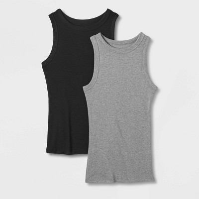Women's Slim Fit Ribbed 2pk Bundle Tank Top - A New Day™ Black/Gray M | Target