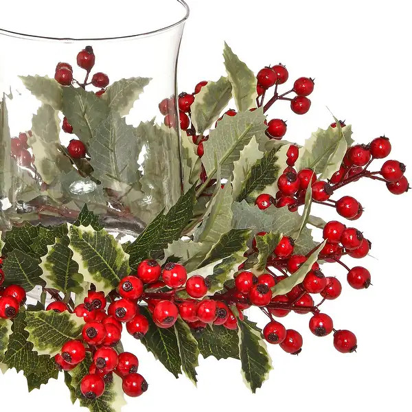 16" Spruce Cedar Holly Waterproof Berry Glass Candle Holder | Bed Bath & Beyond