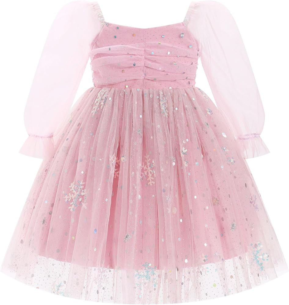 IMEKIS Toddler Girl Birthday Dress Floral Confetti Tulle Formal Wedding Party Long Sleeve Dress C... | Amazon (US)