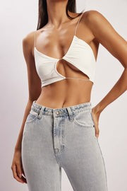 Montana Ruched Cut Out Crop Top - White | MESHKI US