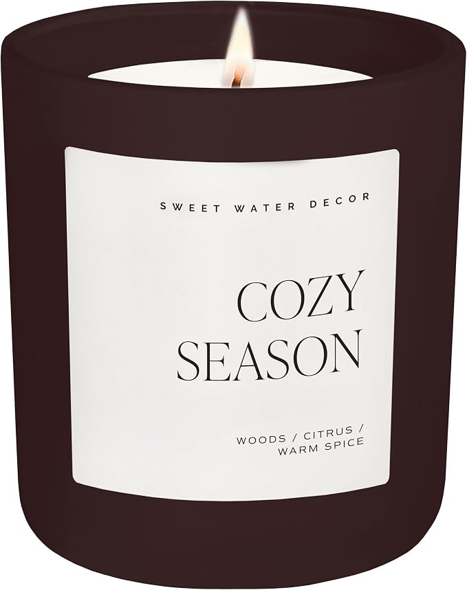 Sweet Water Decor Cozy Season Candle, 15oz Dark Brown Matte Jar, Non-Toxic | Warm Woods, Citrus &... | Amazon (US)