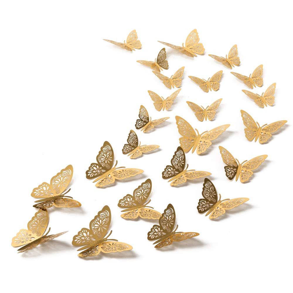48pcs Gold Butterfly Decorations - Gold Butterfly Wall Decals 3 Sizes Butterfly Stickers for Part... | Amazon (US)