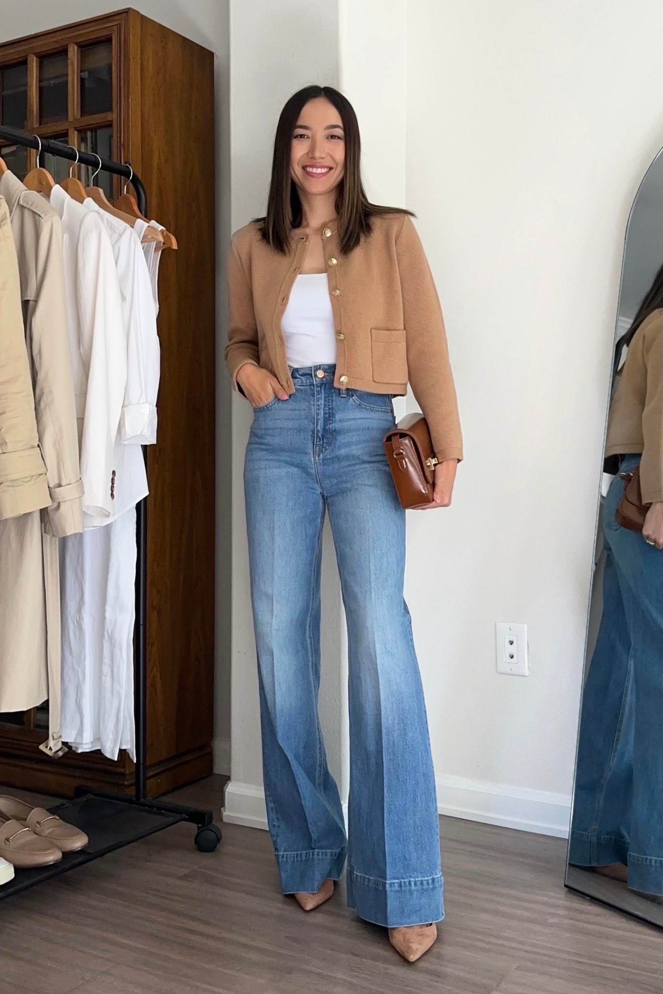 Classic & chic work outfit 

Last day for 30% off almost everything 

• Jcrew denim trousers — wearing the classic length (with heels, I’m 5’4”) the petite length would have worked better for me — on sale  
• sweater cardigan — old, linked to similar style 


Wide leg jeans / workwear / office outfit 


#LTKSpringSale #LTKSaleAlert #LTKWorkwear