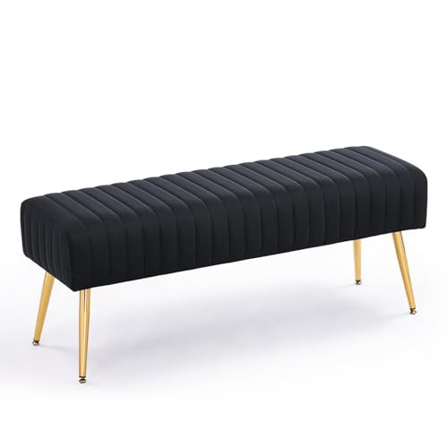 Furnimart 44 Inch Bedroom Ottoman Bench, Black Upholstered End of Bed Bench with Gold Legs for Living Room Bedroom Dinning Room Entryway, Black | Amazon (US)