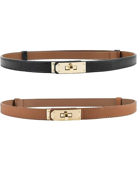 Women's Skinny Leather Belt with Adjustable Silver Turn-Lock Buckle - Ideal for Dresses, Jeans, a... | Amazon (CA)