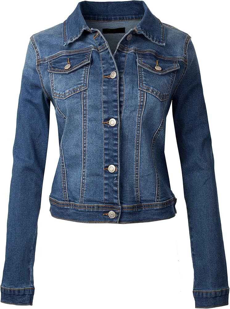 Design by Olivia Women's Classic/Destroyed Vintage Washed Long Sleeve Denim Jean Jacket | Amazon (US)