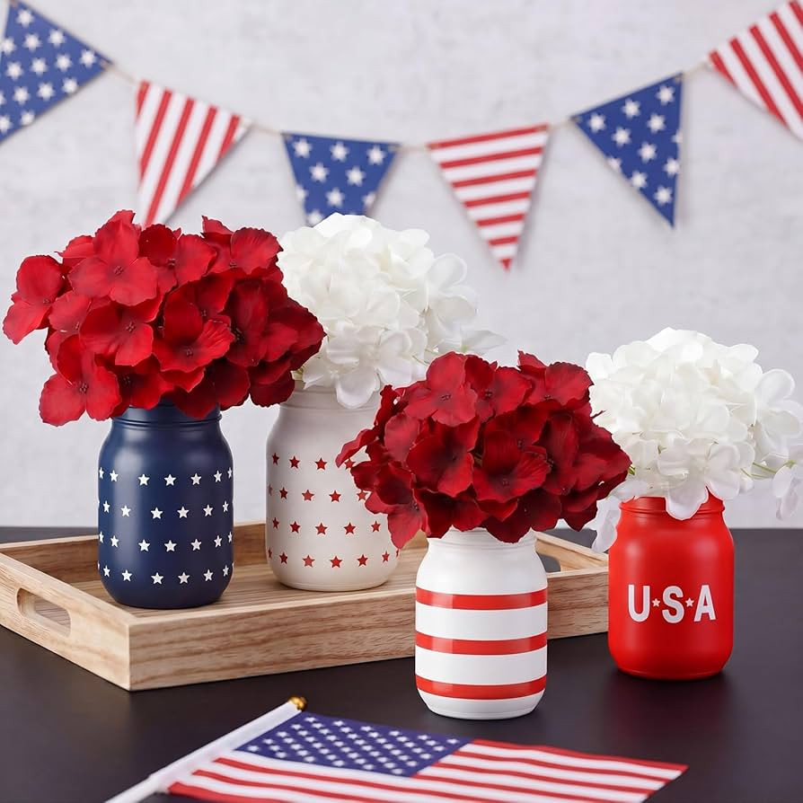 LemonRoad 4 Pcs 4th of July Party Decorations Patriotic Mason Jars Table Centerpiece 250 Annivers... | Amazon (US)