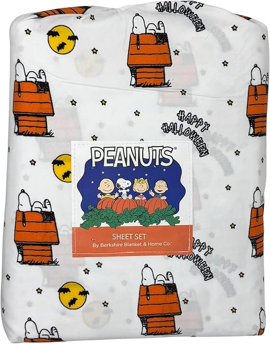 Berkshire Blanket & Home Co. Peanuts Halloween Sheet Set (White - Moon Stars Dog Halloween) | Amazon (US)