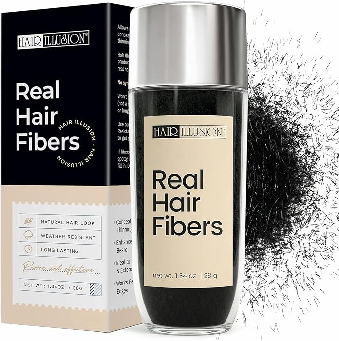 Hair Illusion Black Real Hair Fibers for Thinning Hair - 100% Natural Texture, Non Synthetic Hair... | Amazon (US)