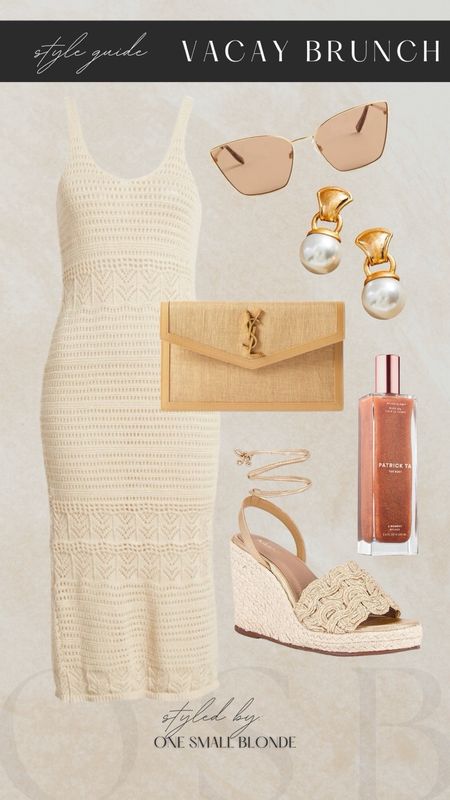 Spring style guide - vacation brunch 🤍 crochet midi dress, wedge sandals, YSL clutch, pearl earrings and cat eye sunglasses 

#LTKtravel #LTKstyletip #LTKSeasonal