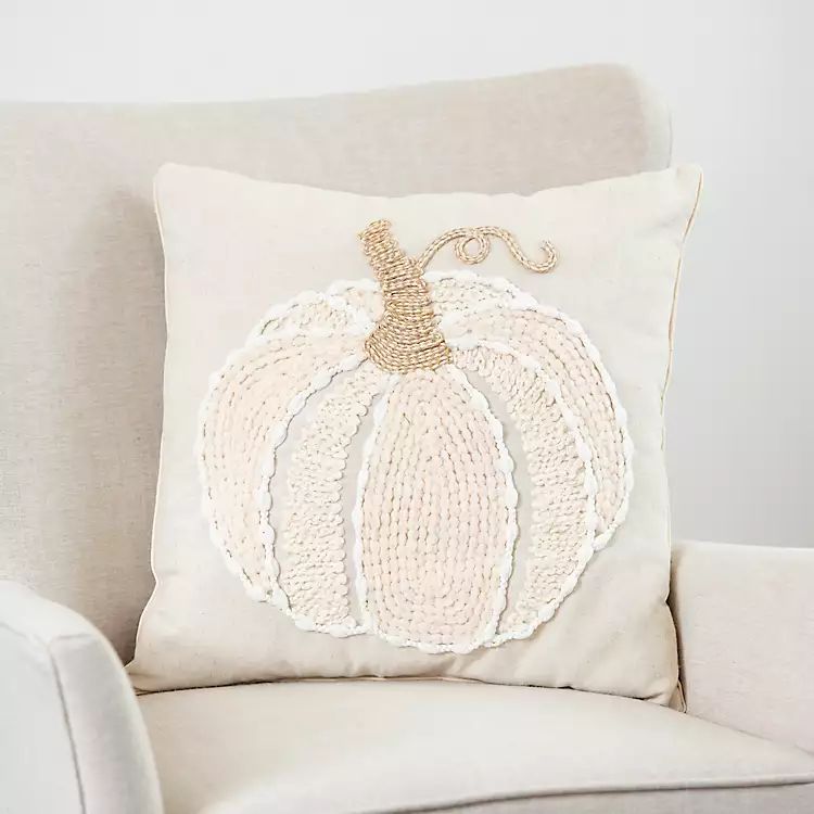 Embroidered Cream Pumpkin Throw Pillow | Kirkland's Home