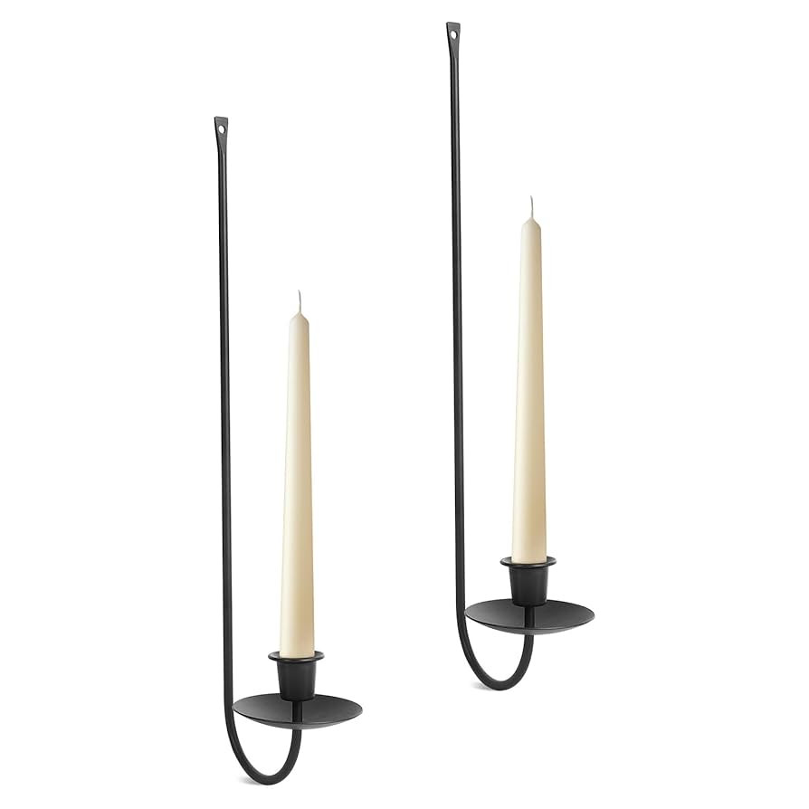 Wall Candle Holder Set of 2, Stylish Black Metal Wall Mount Candle Sconces, Modern Wall Decoratio... | Amazon (US)