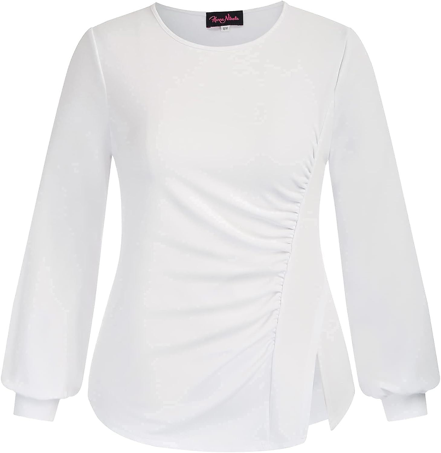 Hanna Nikole Women Plus Size Blouses Ruched Side Split Tunic Tops Lantern Long Sleeve Shirts | Amazon (US)