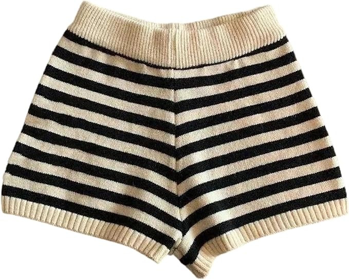 Women's Striped High Rise Shorts Slim Fit Casual Simple Daily Soft Stretchy Breathable Holiday Kn... | Amazon (US)