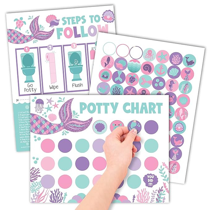 Hadley Designs Mermaid Potty Training Chart for Toddler Girls - Potty Training Sticker Chart for ... | Amazon (US)
