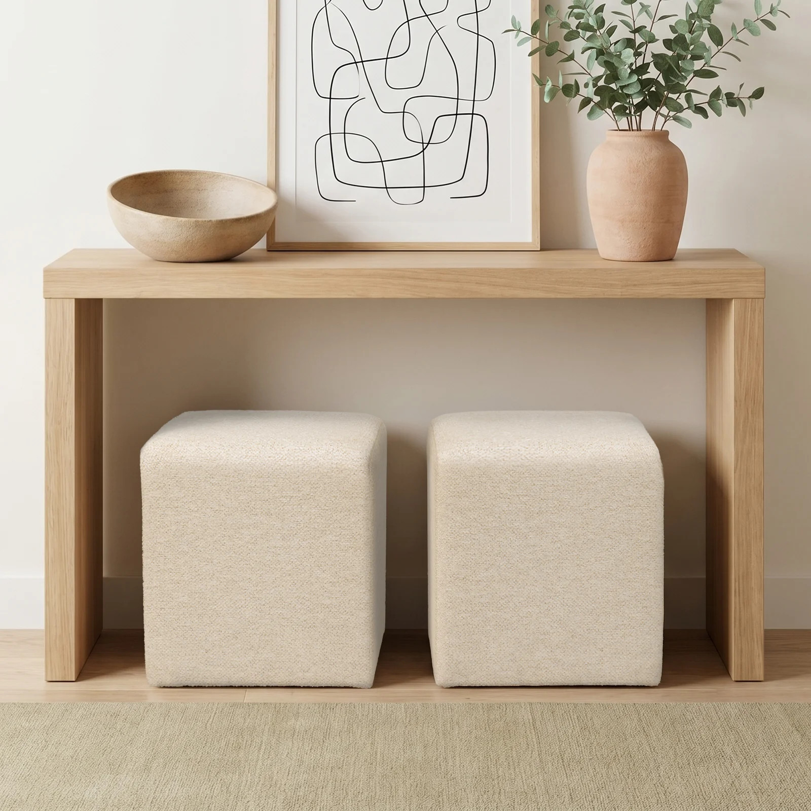 Modern Solid Wood Square Upholstered Ottoman Set Of 2 | Wayfair North America
