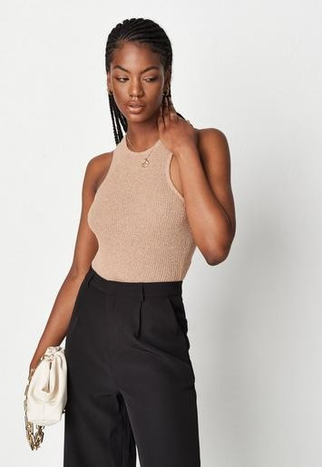 Mocha Extreme Racer Neck Towelling Knit Bodysuit | Missguided (US & CA)