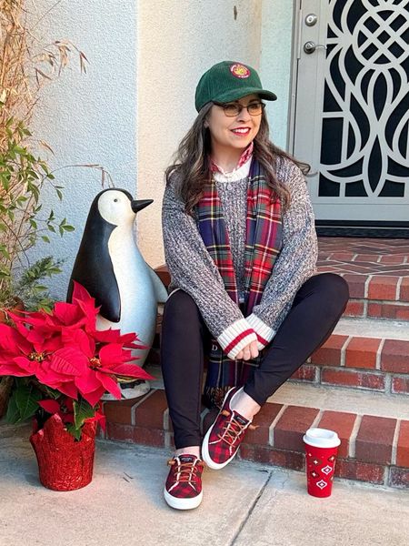 Christmas cheer is a hot chai latte, vibrant poinsettias and a cozy Cabin sweater! Aren’t these #bufaloplaid #sneakers cute? They’re #fleece lined and true to size. Scarf can be personalized. #winter #December #preppy #giftguide #casualoutfit #sneakers #plaid #monogram #jumper #Roots #leggings #tartan #sweater #sperry 

#LTKshoecrush #LTKfindsunder50 #LTKSeasonal