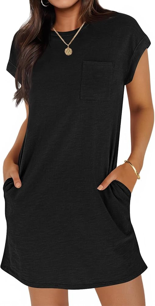 Wenrine Women's Summer T Shirt Dress Casual Short Sleeve Crewneck Loose Fit Mini Dresses with Poc... | Amazon (US)