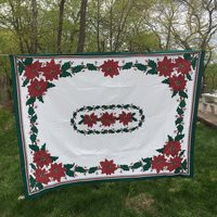 Vintage Christmas Tablecloth {Large Rectangular Poinsettias} Flower Red & Green Decoration Decor Holiday Centerpiece Table | Etsy (US)