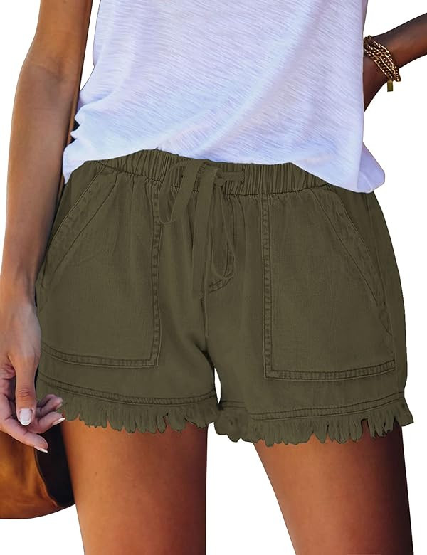 LUYEESS Casual Elastic Waist Jean Shorts for Women, High Rise Drawstring Denim Shorts | Amazon (US)