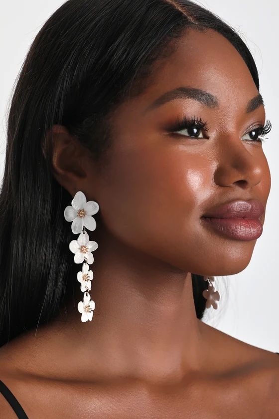 Flourishing Aura White Flower Statement Earrings | Lulus