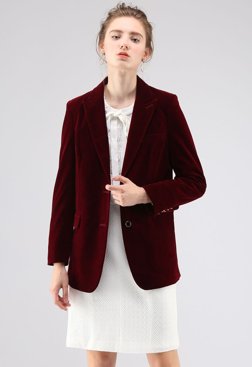 Noble Chic Velvet Blazer in Wine | Chicwish