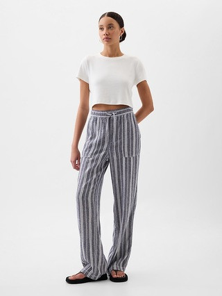 Linen-Blend Wide-Leg Stripe Pull-On Pants | Gap Factory
