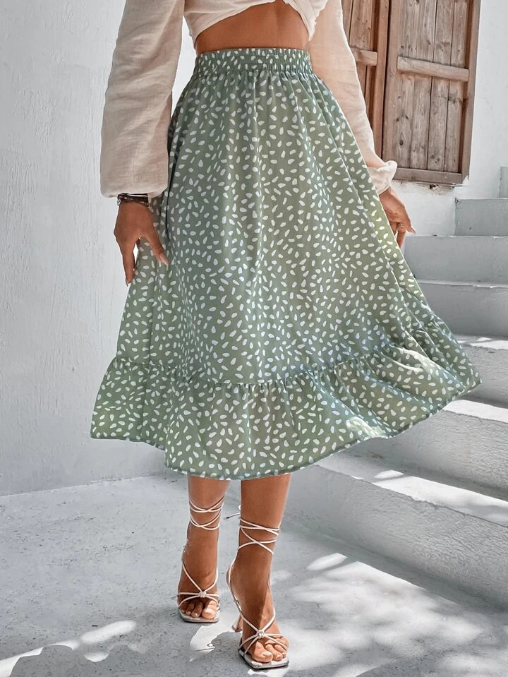 SHEIN VCAY Dalmatian Print Ruffle Hem Skirt | SHEIN