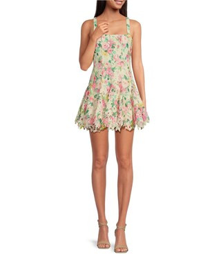Alice Floral Eyelet Square Neck A-Line Dress | Dillard's