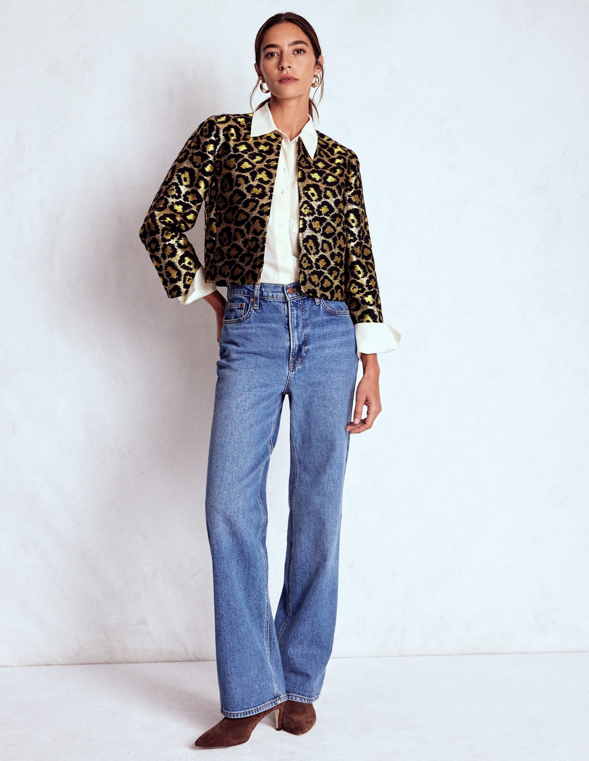 Jacquard Leopard Jacket-Leopard, Lurex Jacquard | Boden (US)