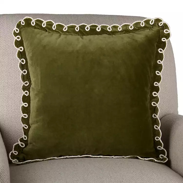 New! Sage Velvet Looped Trim Pillow | Kirklands