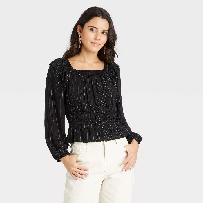 Women&#39;s Balloon Long Sleeve Peplum Blouse - Universal Thread&#8482; Black XS | Target