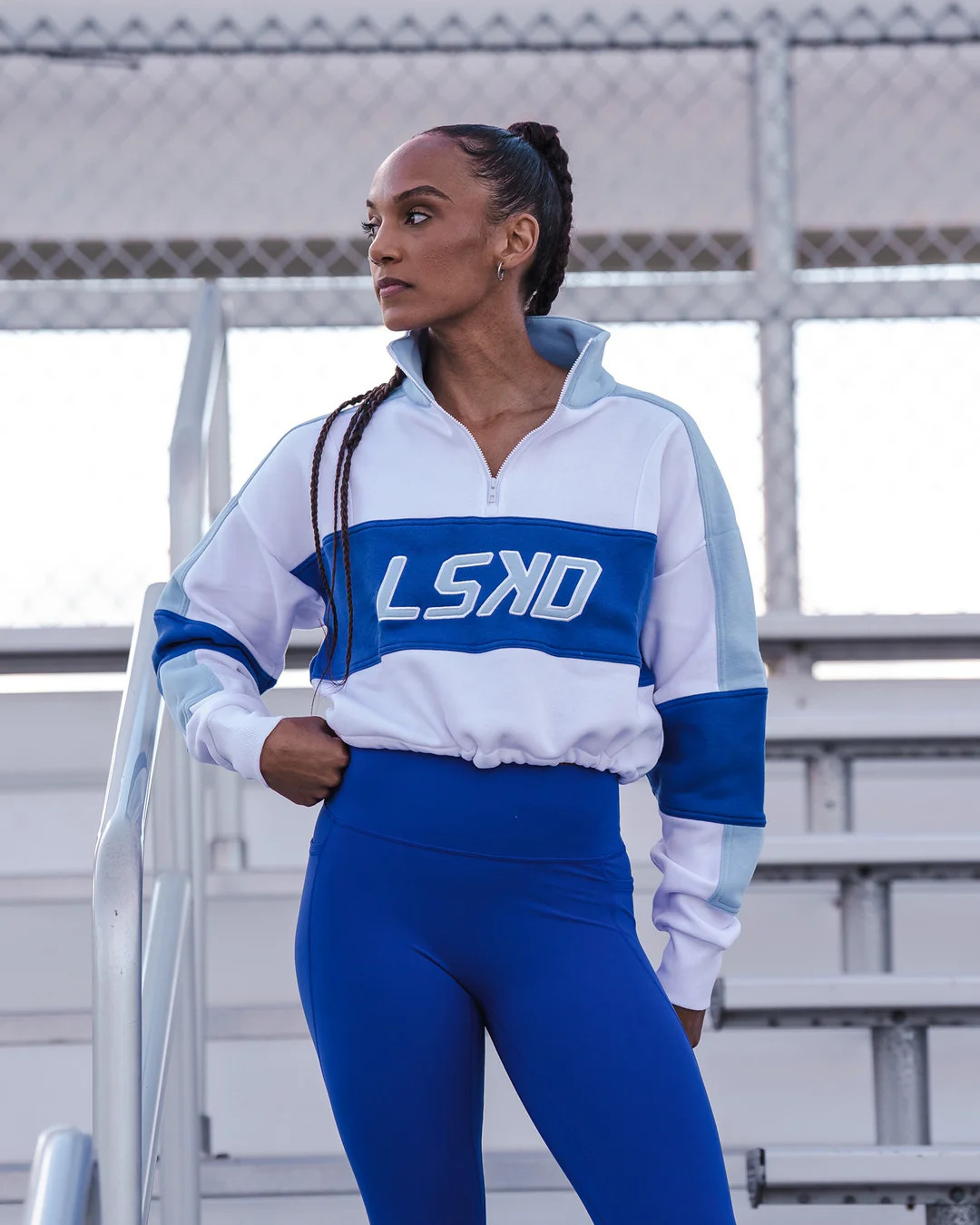 Slam Quarter Zip Sweater - White-Electric Indigo | LSKD