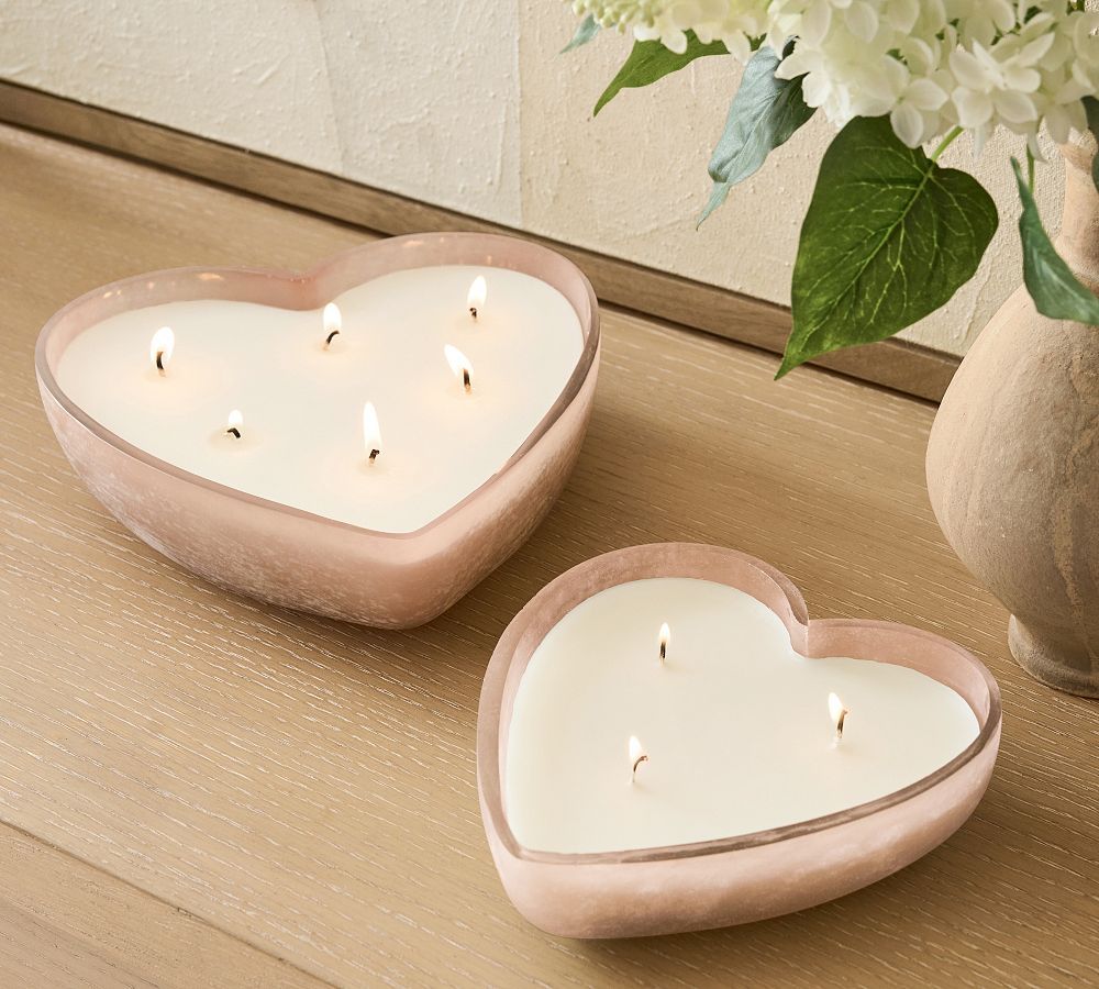 Frosted Glass Heart Candle - Rose Peony | Pottery Barn (US)