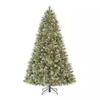 7.5 ft. Pre-Lit LED Sparkling Amelia Frosted Pine Artificial Christmas Tree T19 | The Home Depot
