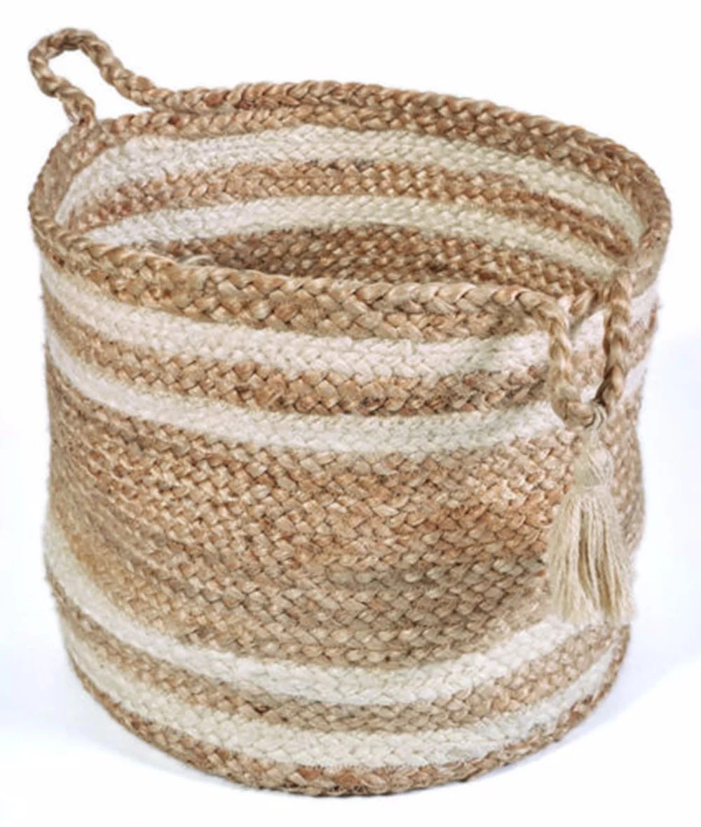 LR Home Natural Jute 17" x 17" Braided Striped Decorative Storage Basket | Walmart (US)