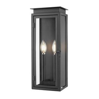 Nova 16.5 inch Weather Resistant Black 2 Light Outdoor Wall Lantern Sconce with Clear Glass Shade | The Home Depot