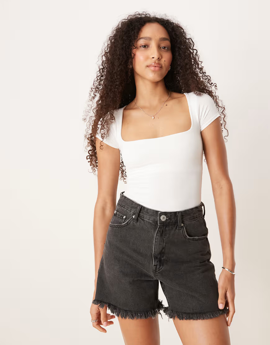 Free People clean lines square neck baby T-shirt in white | ASOS (Global)