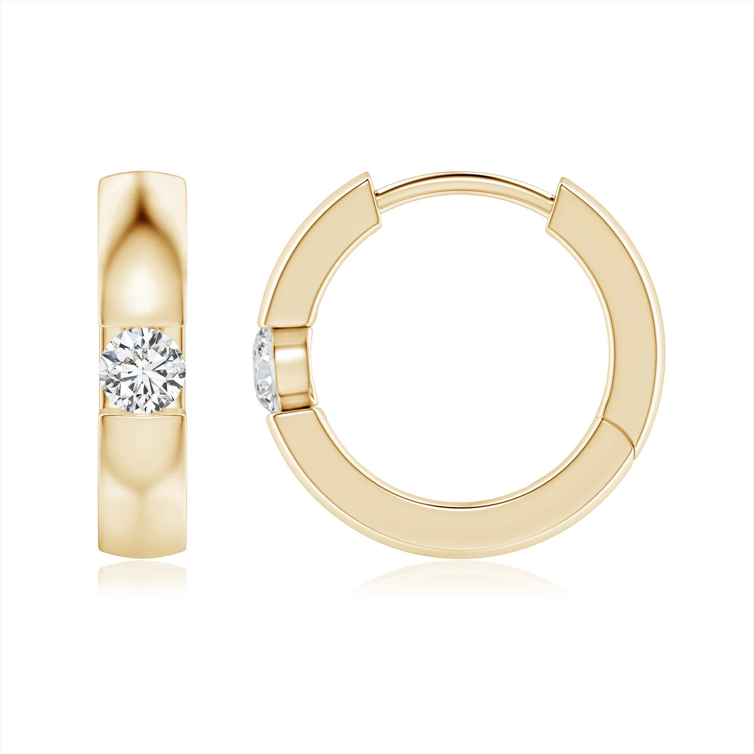 Channel-Set Round Diamond Hinged Hoop Earrings | Angara US