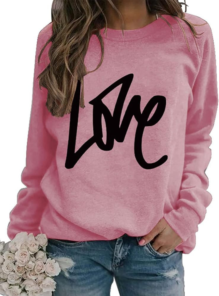 Sunidol Womens Valentine's Day Shirt Crewneck Long Sleeve Pullover Loose Comfy Cute Graphic Heart... | Amazon (US)