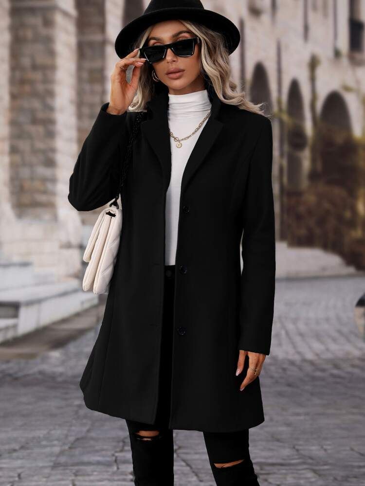 Single Breasted Lapel Neck Overcoat | SHEIN